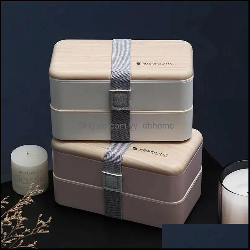 microwave double layer lunch box japanese wooden style bento portable container storage kitchen durable bpa free dinnerware sets