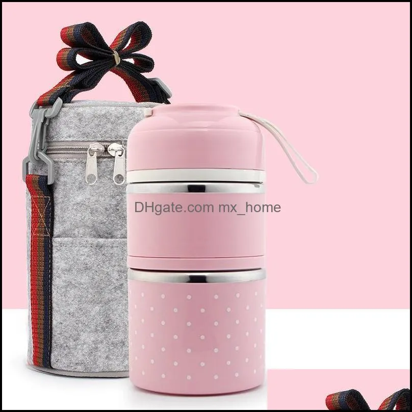 dinnerware sets japanese-style lunch box stainless steel lunchbox double layer storage container leakproof bento case send felt bag