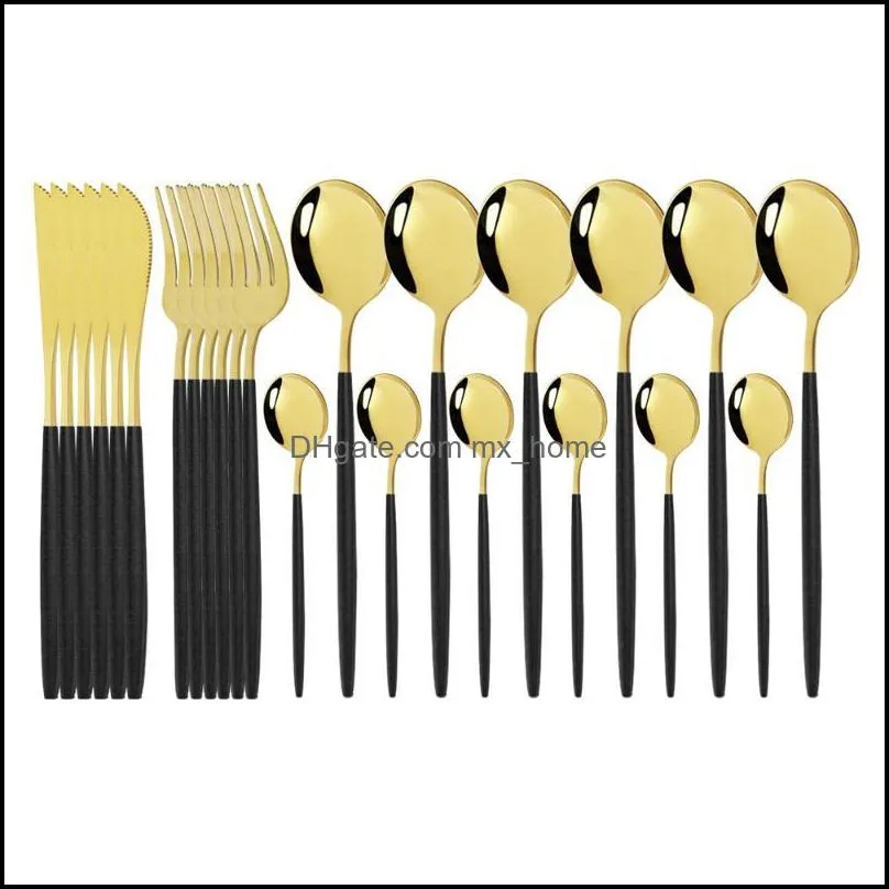 pink gold cutlery set stainless steel dinnerware set 24pcs knives forks coffee spoons flatware kitchen dinner tableware1