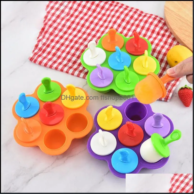 baking moulds 7-holes diy ice cream pops mini silicone mold food grade baby fruit shake reusable popsicle home kitchen tools