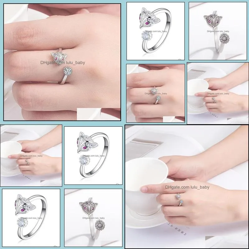 silver rings for woman new fashion jewelry high quality crystal zircon fox ring size adjustable ring
