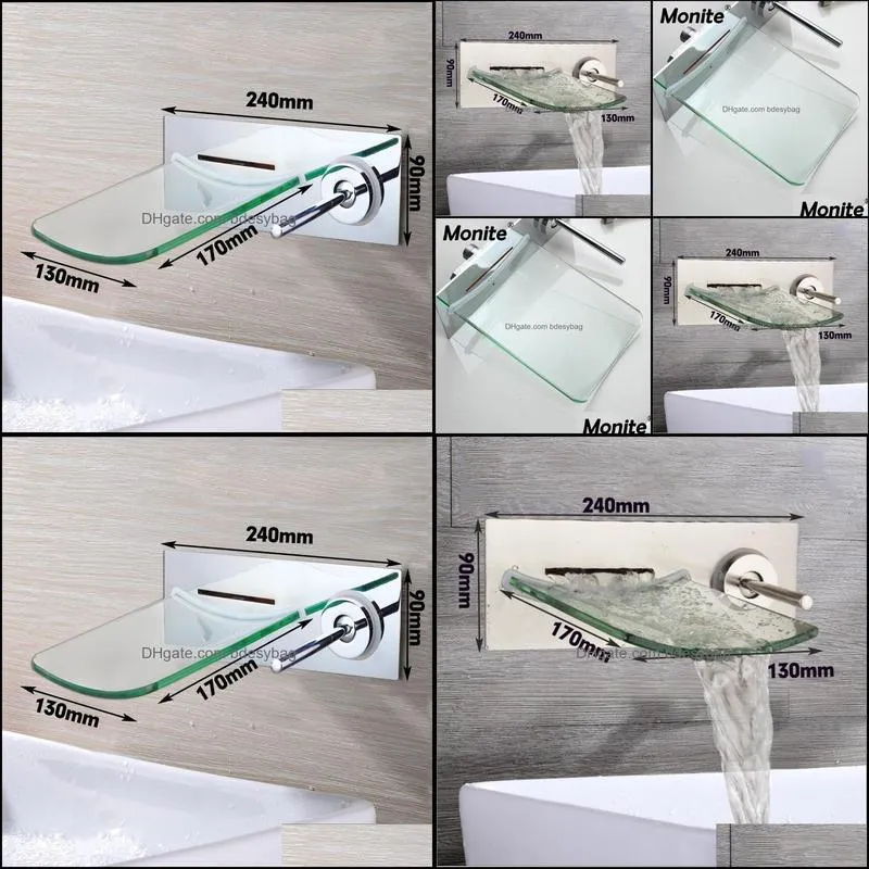 only glass plate wall mounted waterfall glass spout bathroom bathtub faucet spray1