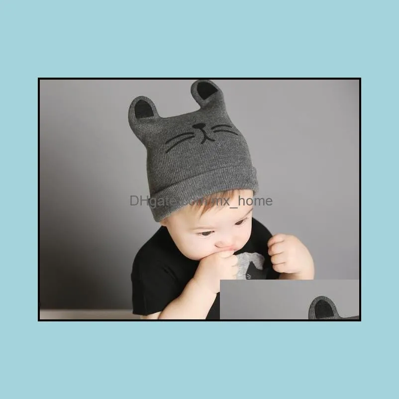 spring autumn infant baby beanies kids cartoon cat milk letters knitted hat child girls boys baby warm caps mxhome