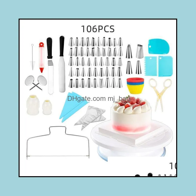 cake turntable set 106pcs silicone kitchen flower mouth muffin cup two-line layerer baking tools decoration tool 61pcs & pastry