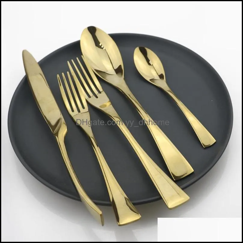 rose gold 5pcs portable travel cutlery set dinnerware set knife fork spoon dessert fork teaspoon silverware stainless steel