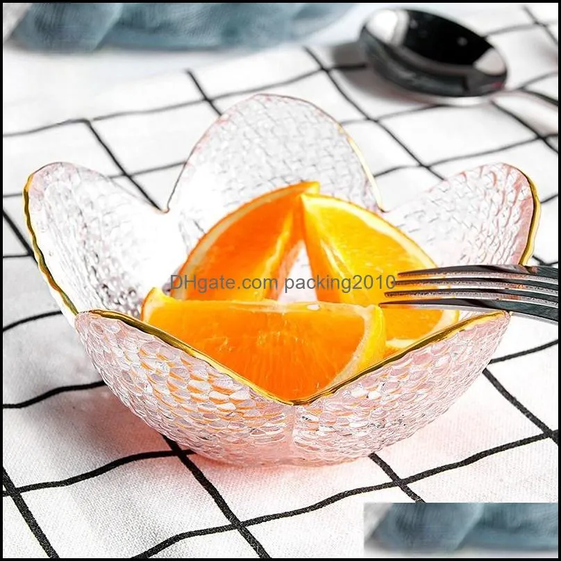 creative transparent petal bowl irregular household salad fruit dipping dish hammer eye glass dinnerware sets