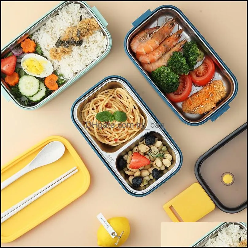 dinnerware sets stainless steel cute lunch box for kids container storage boxs wheat straw material leak-proof japanese style bento