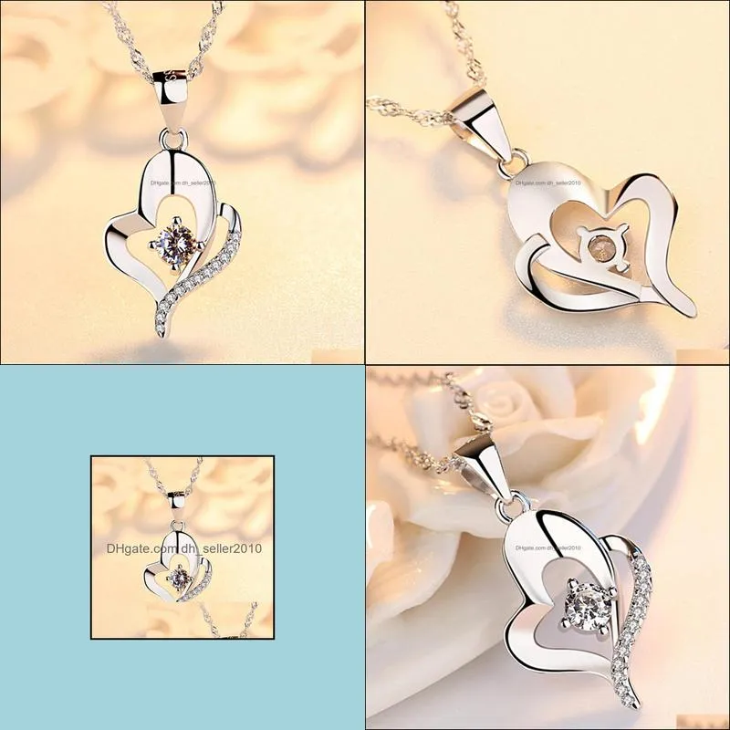 lnrrabc trendy crystal pendant friendship shape small love heart long chain statement necklace stone silver for girlfriend