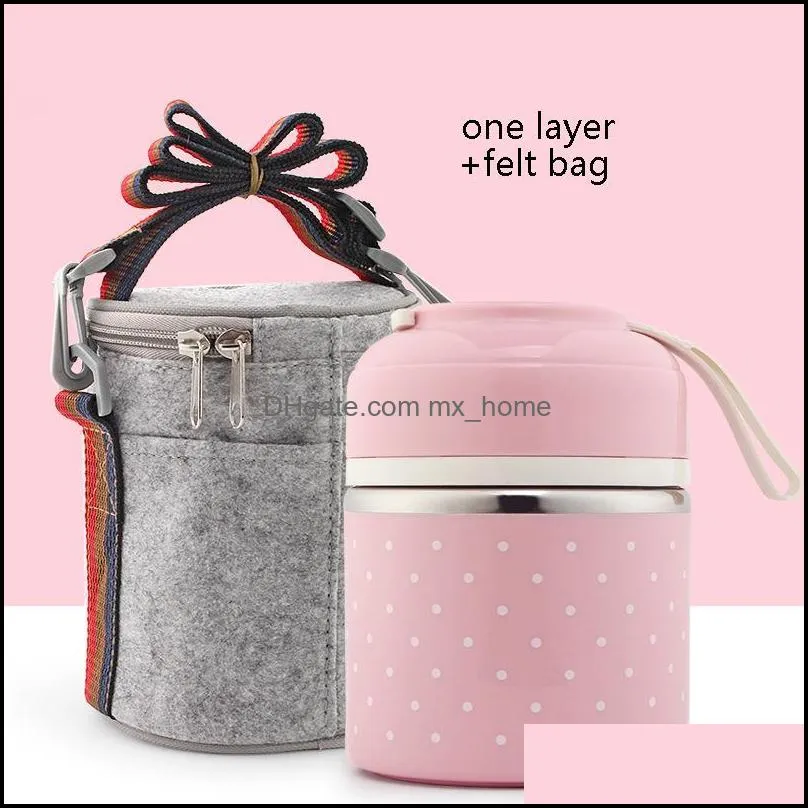 dinnerware sets japanese-style lunch box stainless steel lunchbox double layer storage container leakproof bento case send felt bag