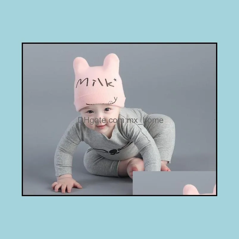 spring autumn infant baby beanies kids cartoon cat milk letters knitted hat child girls boys baby warm caps mxhome