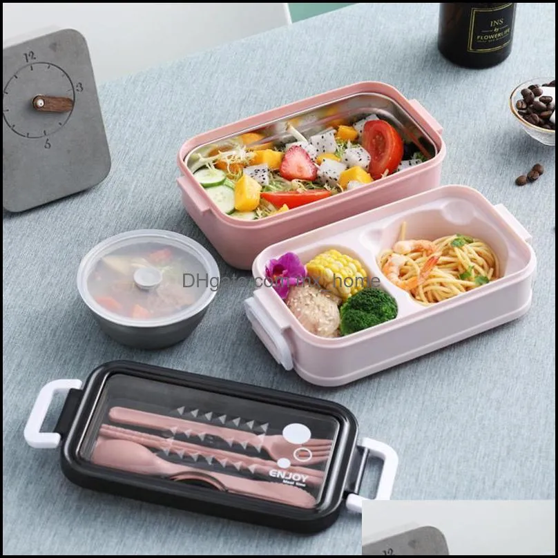 dinnerware sets lunch box 304 stainless steel bento school kids office worker double-layer lunchbox microwae heating storage container