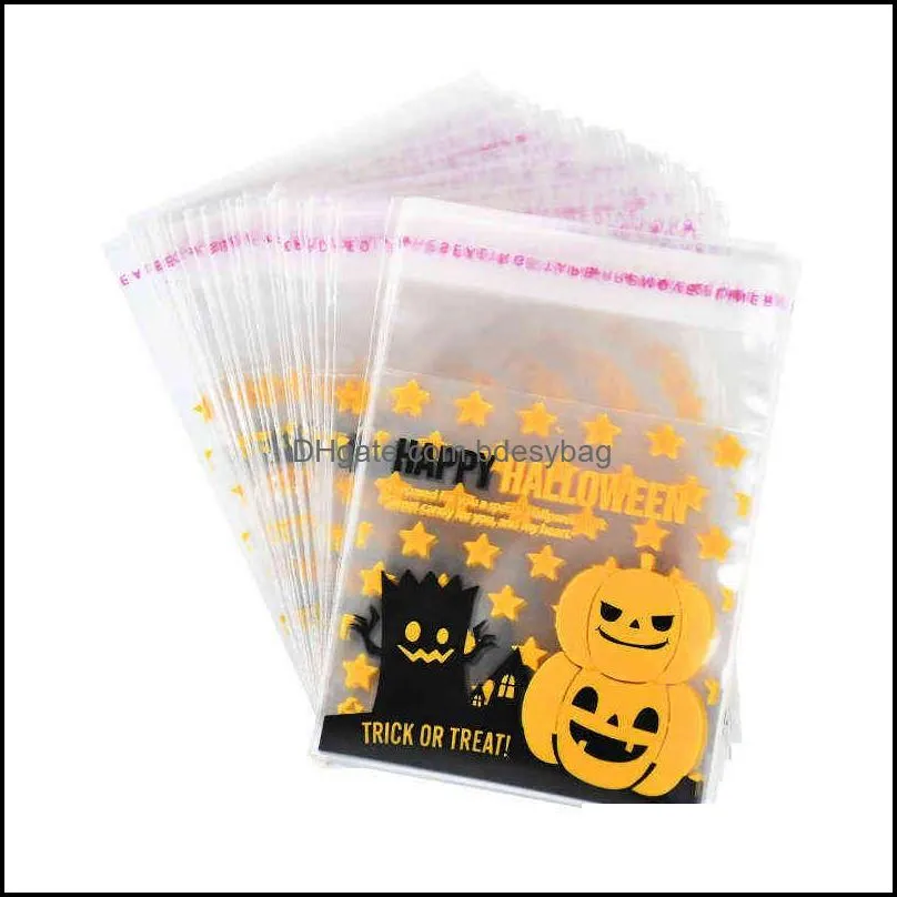25pc halloween plasti candy cookie bag trick or treat kids gift biscuit snack baking package bag happy halloween decoration y220805