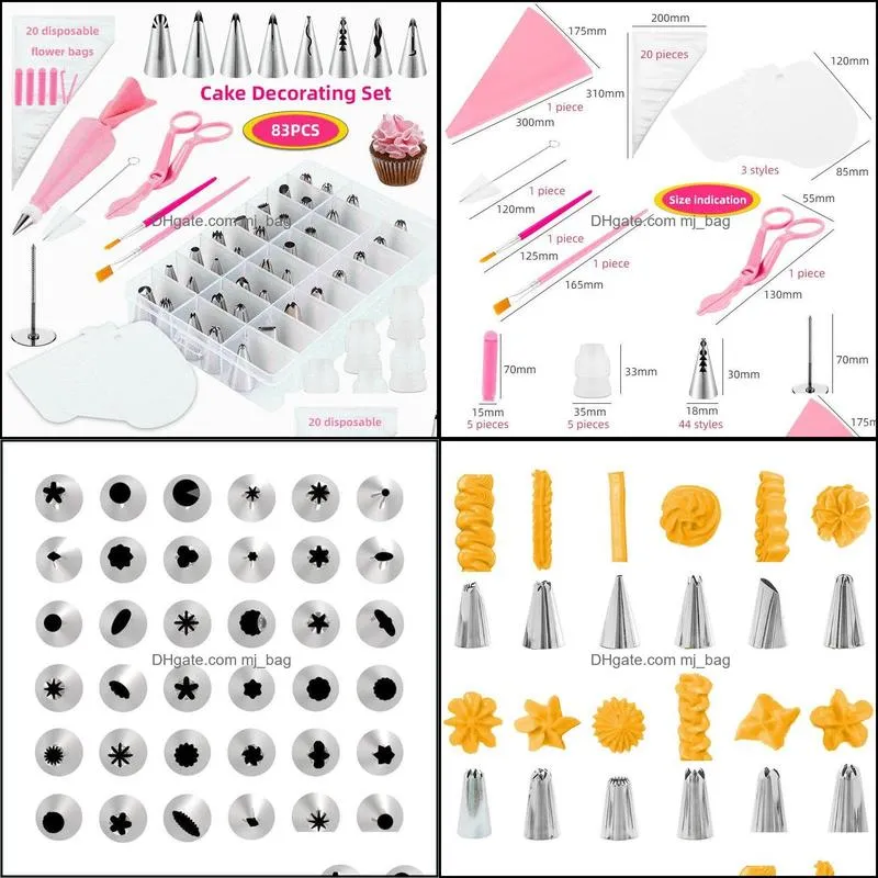 baking & pastry tools 83pc bag 48 stainless steel nozzle diy cake decorating tip set mouth icing piping cream spatula cookie decor