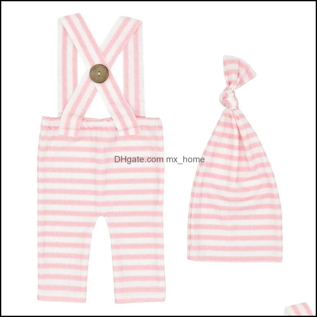 newborn infant baby set stripe overalls rompers with long tail knot hat clothes sets photography clothing props mxhome