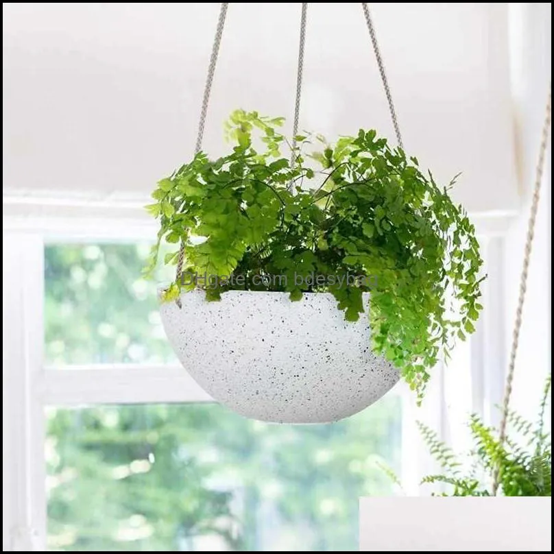 2021 2pcs hanging planters for indoor plants - flower pots outdoor garden planters and pots,speckled white y0910