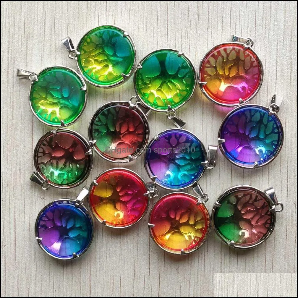 fashion colorfull glass alloy tree of life charms pendants for jewelry diy necklace accessories marking wholesal sports2010