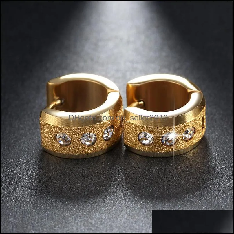 titanium steel stud earrings grinding band drill buckle earring gold edge steel stainless jewelry