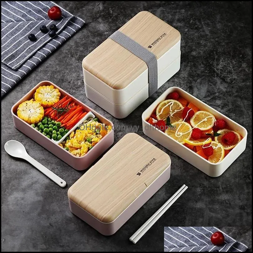 microwave double layer lunch box japanese wooden style bento portable container storage kitchen durable bpa free dinnerware sets