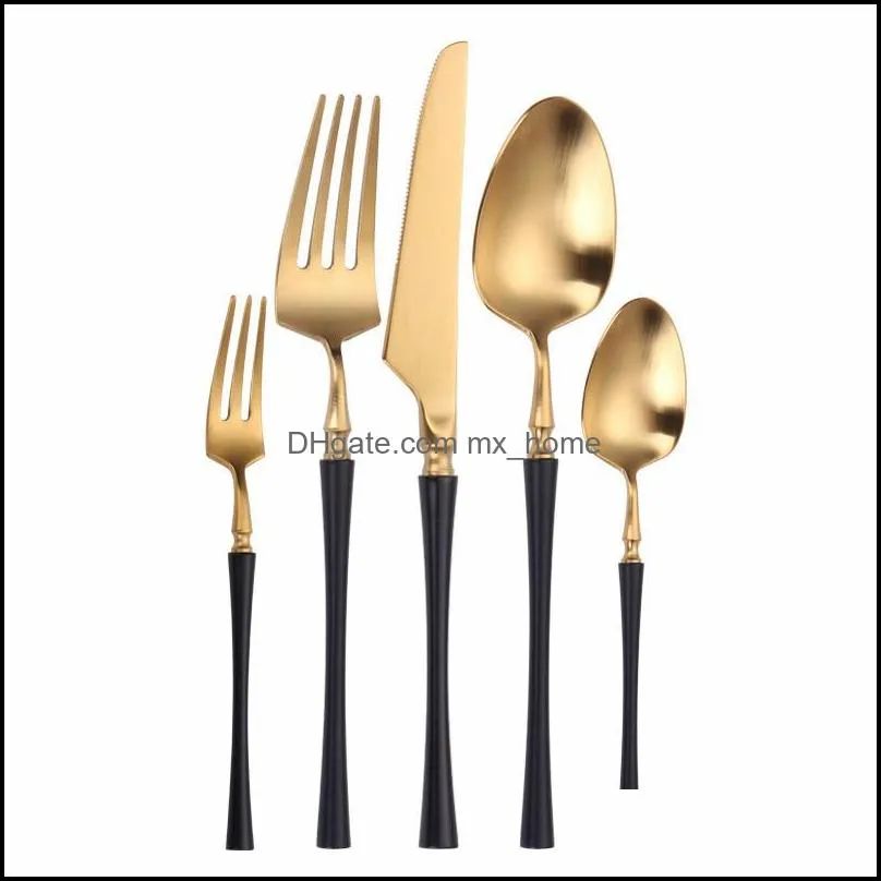 black cutlery set stainless steel fork spoon knife matte tableware dinnerware kitchen coffee tea flatware drop sets
