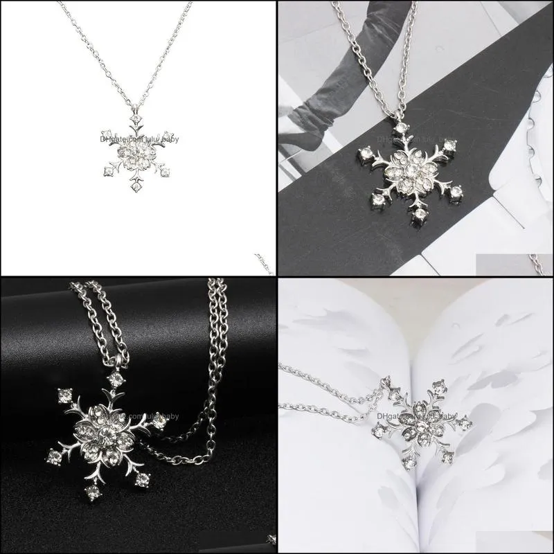 snowflake necklaces charms crystal christmas necklaces & pendants jewelry for women sweater necklace