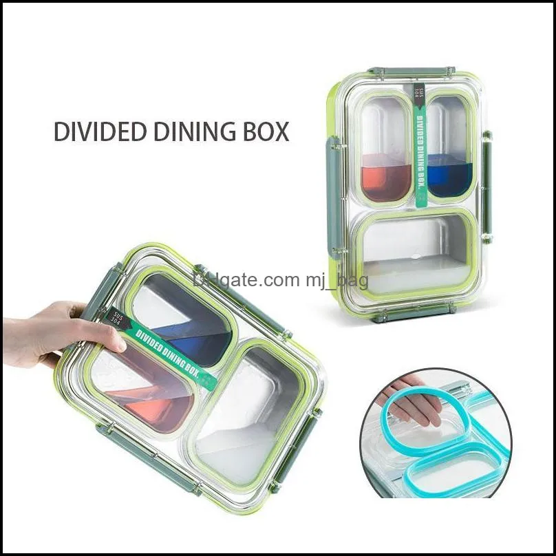 dinnerware sets 304 stainless steel lunch box compartment bento kitchen leak-proof container student children use