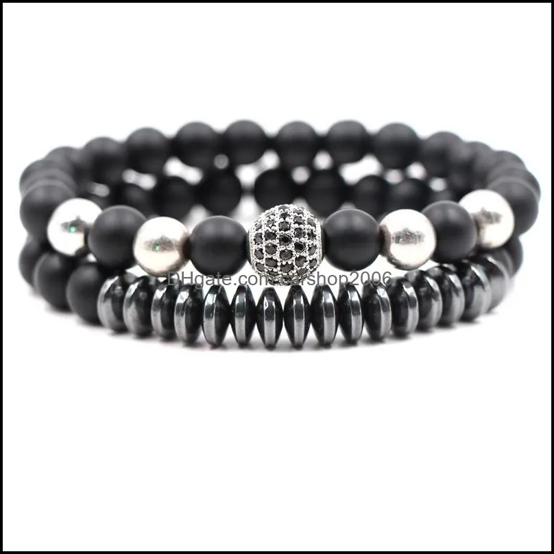 mens bracelets sets teampunk elastic bead bracelet black zircon micro ball bracelets set