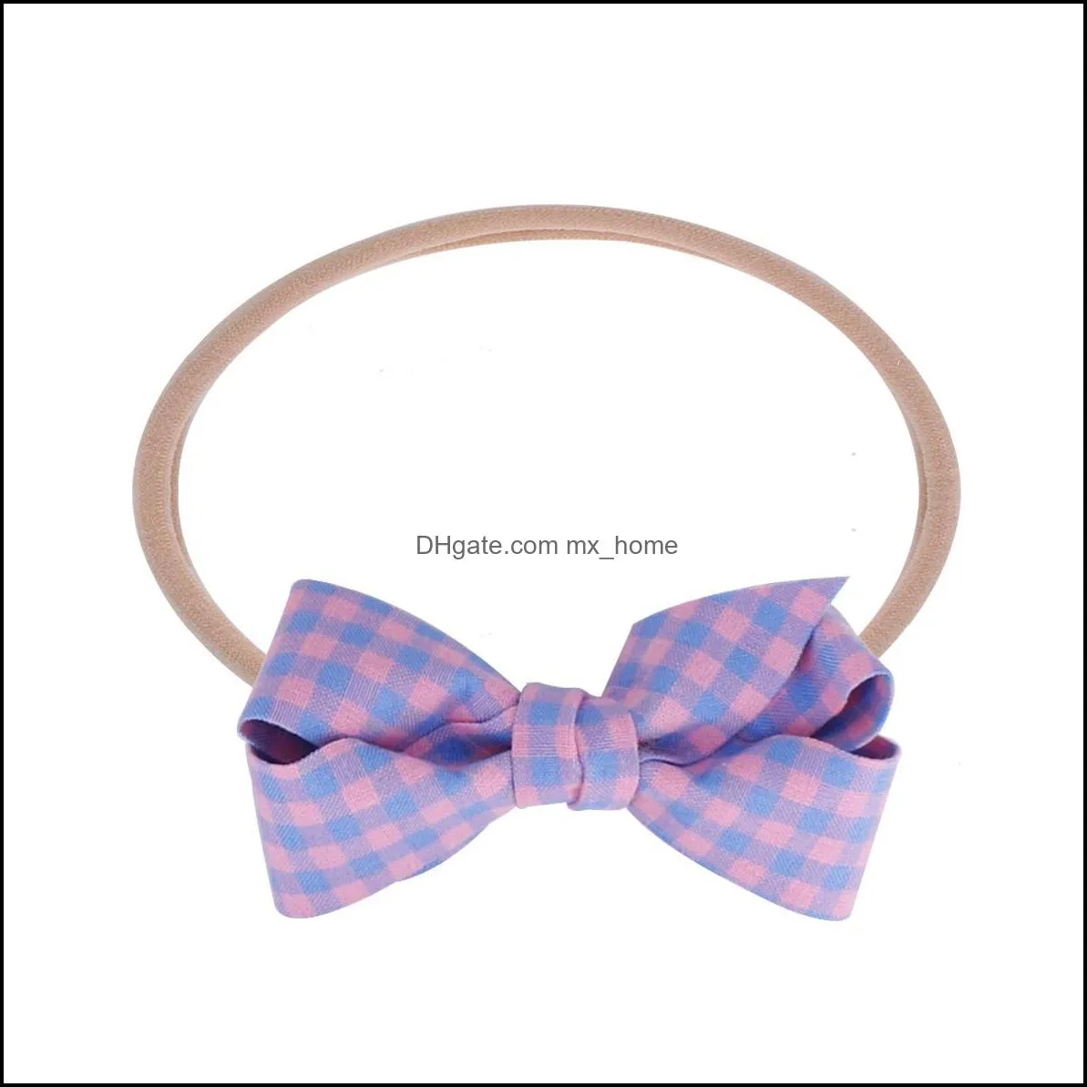 sweet infant baby headband kids plaid bowknot elastic hair band children soft headwear hairband 6 colors mxhome