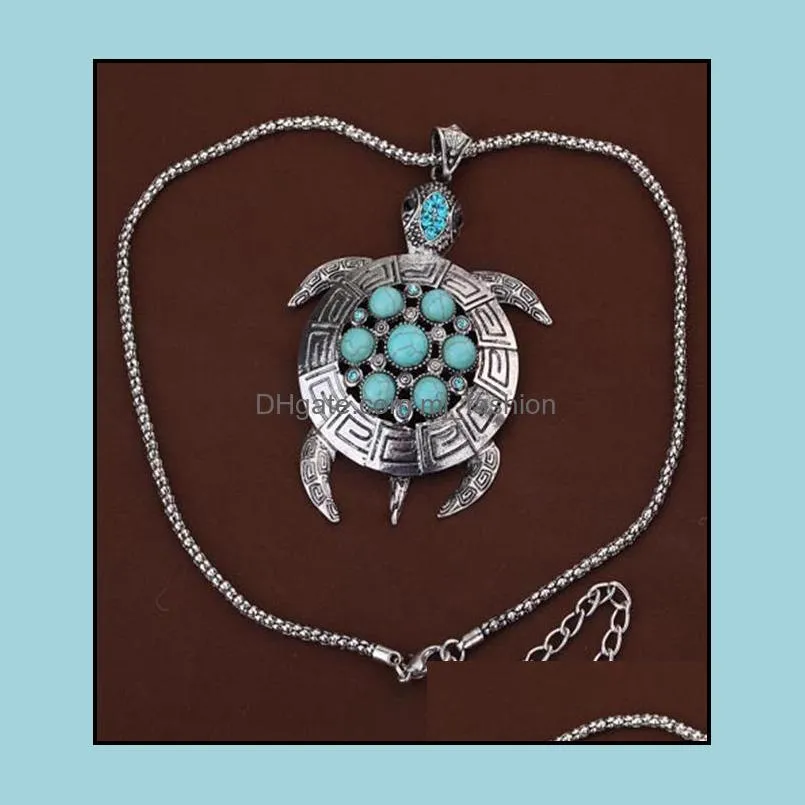 necklace earrings set women retro turquoise turtle charm earrings necklace female accessories jewelry set