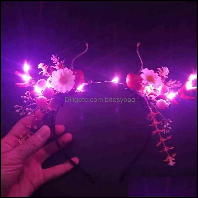 kids adults headband cute led glowing elk antlers reindeer deer cat ear light up party festival y220725