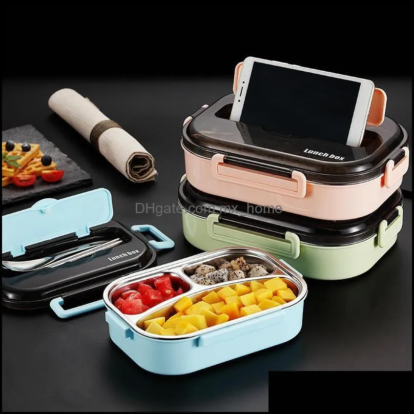 dinnerware sets travel lunch box bento 304 stainless steel tableware microwave japanese kids container with compartment