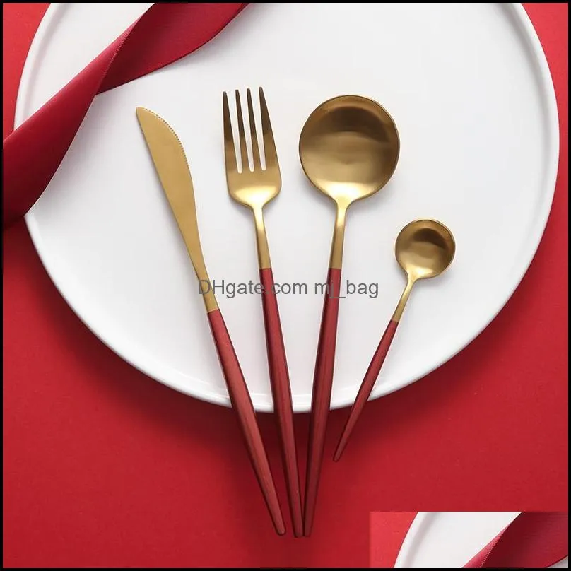 stainless steel western tableware set portable four-piece fork knife dessert red gold dishwasher safe dinnerware sets