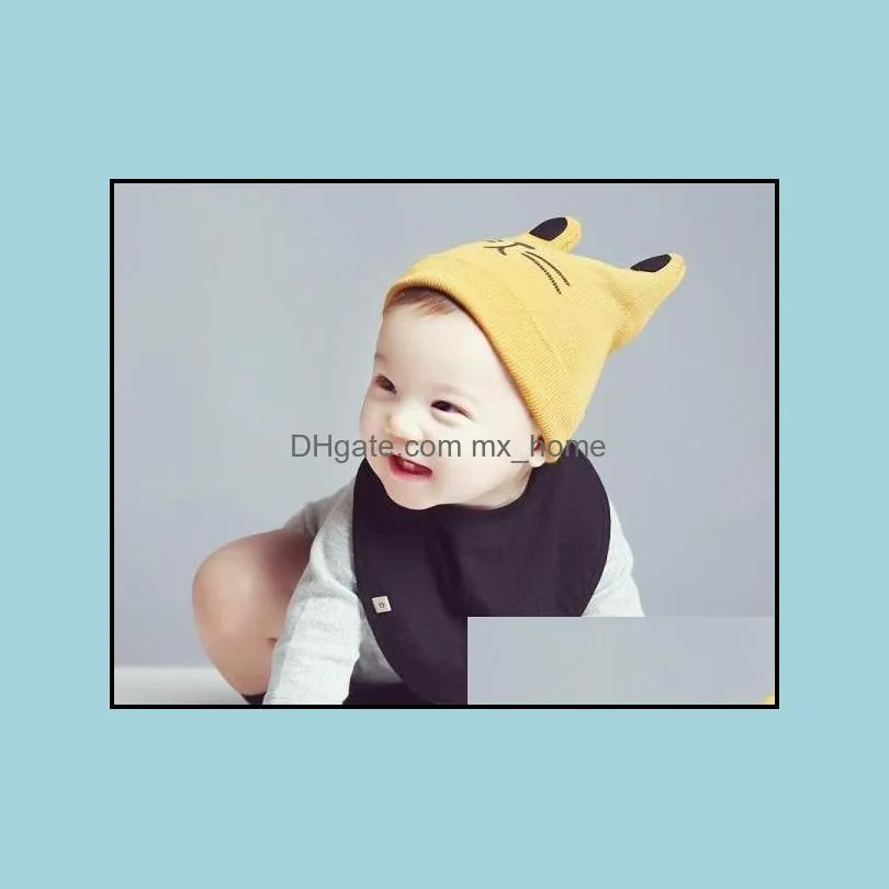 spring autumn infant baby beanies kids cartoon cat milk letters knitted hat child girls boys baby warm caps mxhome