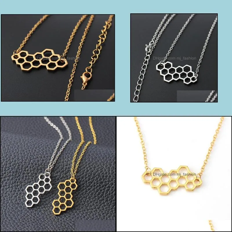 charm necklaces cute simple hive bee honeybee necklace collares hexagon choker necklace