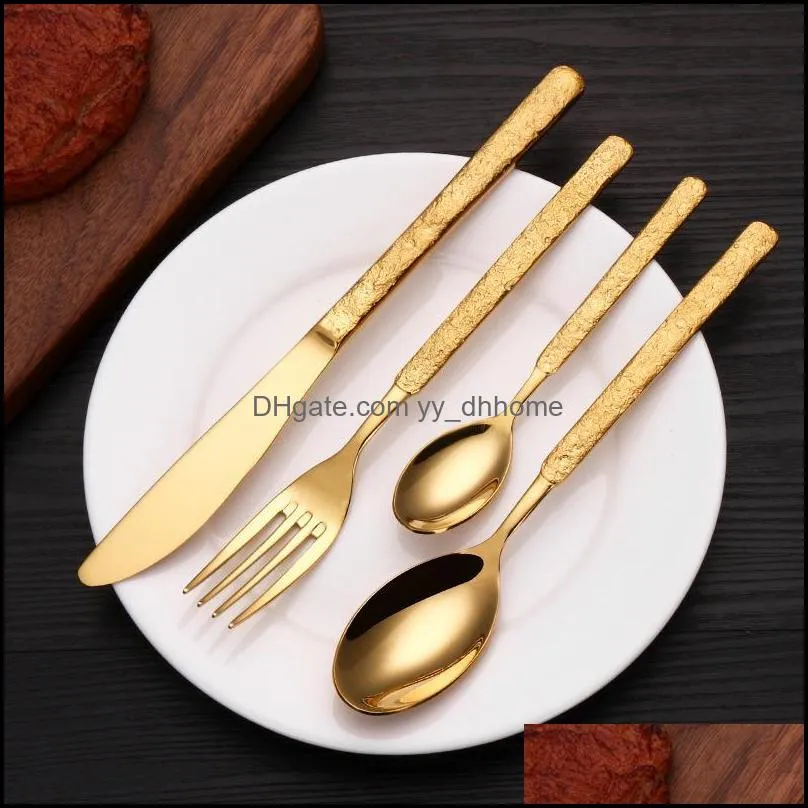 platinum stone pattern 304 stainless steel cutlery luxury steak knife western tableware 4-piece and fork set dinnerware sets