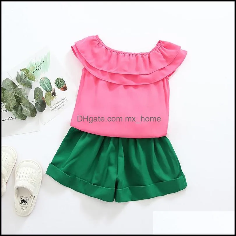 summer baby girls set kids ruffles chiffon tops blouse   shorts girl 2pcs outfits children clothing suit mxhome