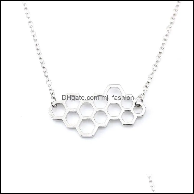charm necklaces cute simple hive bee honeybee necklace collares hexagon choker necklace