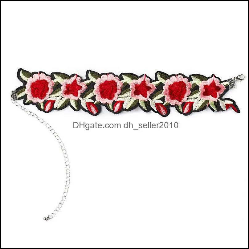 fower chocker necklace ethnic rose personality element red flower embroidery collar collier statement chic necklace