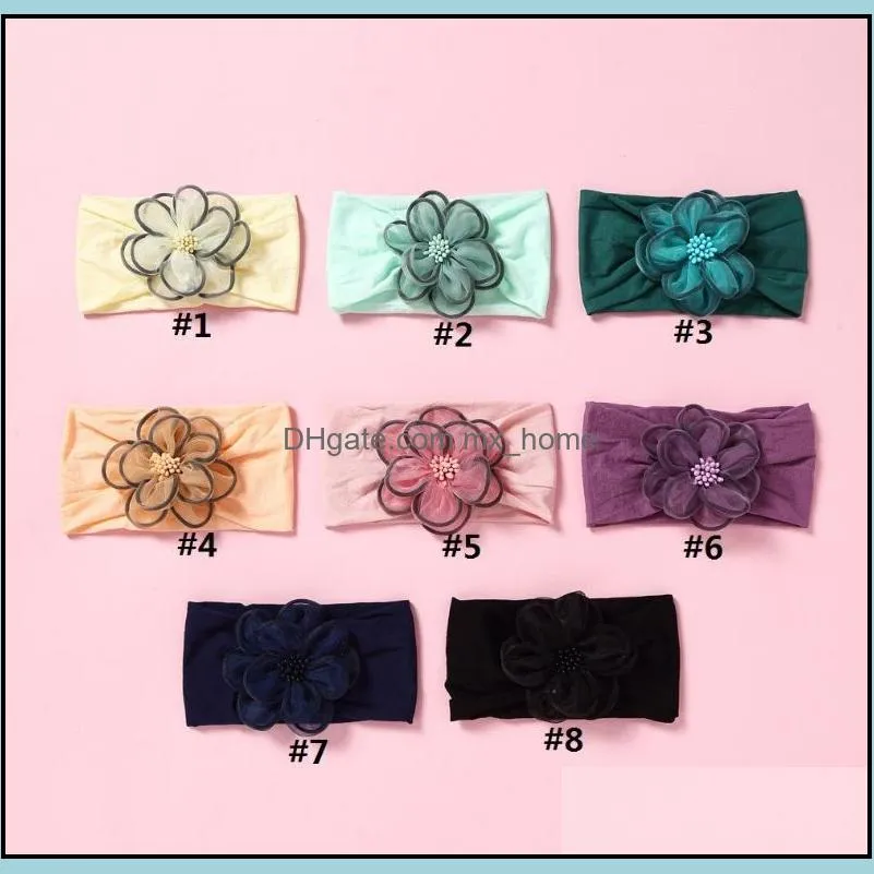 15805 europe fashion infant baby nylon headband flower bud kids elastic hair band children soft headwear hairbands 8 colors mxhome