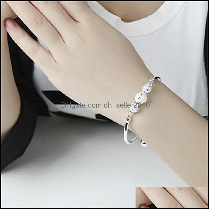 fashion and exquisite women`s silver-plated open bracelet crescent transfer beads bell bracelet birthday gift