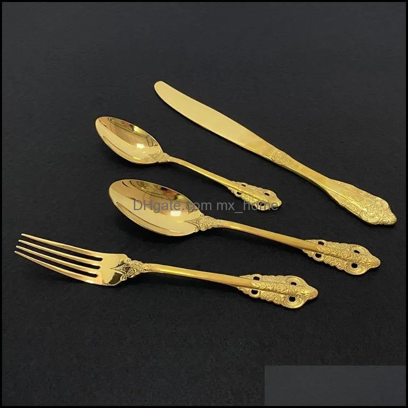 16pcs gold tableware stainless steel cutlery set dinnerware forks knives spoons kitchen dinner set fork spoon knife