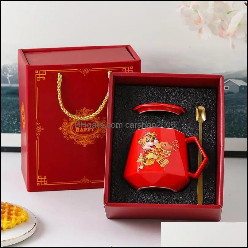 mugs cartoon ceramic mug annual meeting gift with lid spoon personality fashion coffee cups tea cup