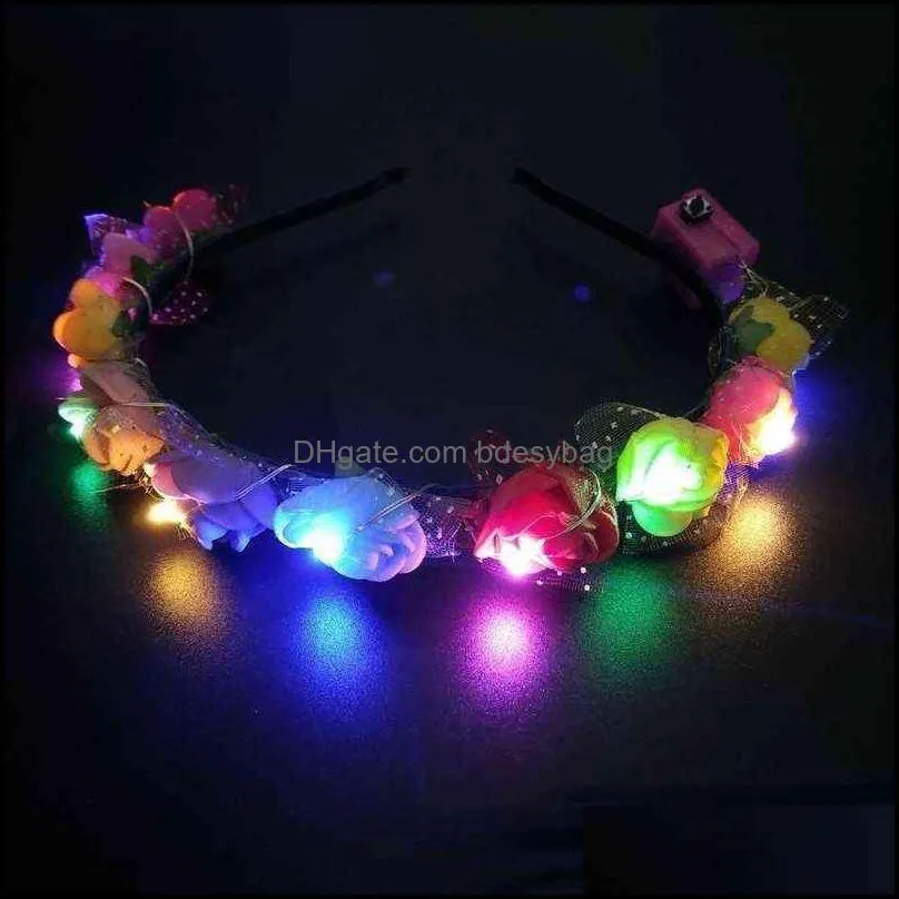 20pcs led light glowing flower wreath headband children adults girls bridal party hairband birthday wedding y220725