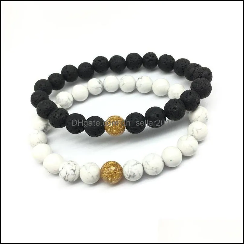 natural stone bracelet bangle lovers couples balance pretty jewelry black & white stone beads strand distance bracelets black lava