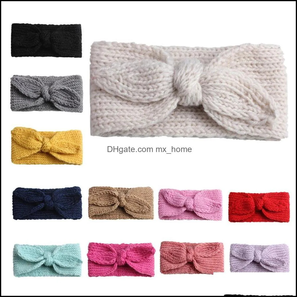 europe infant baby knitted headbands bunny ears girls hair bands childrens bowknot hair accessories lovely kids headwraps 12 color mxhome