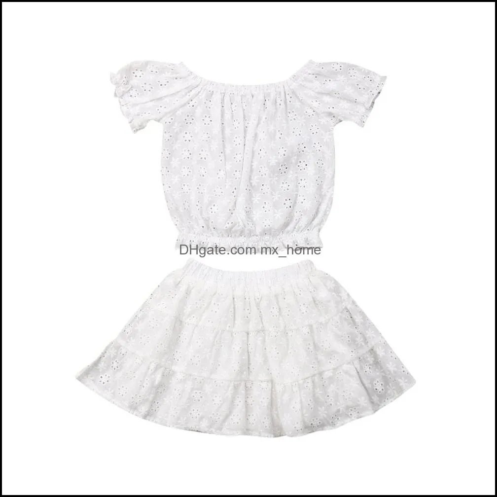 summer infant baby girls lace set kids white short tops   skirt girl 2pcs outfits children set mxhome