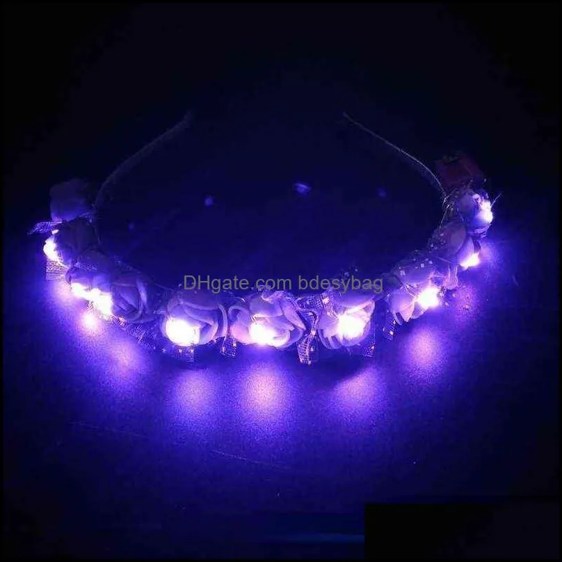 20pcs led light glowing flower wreath headband children adults girls bridal party hairband birthday wedding y220725