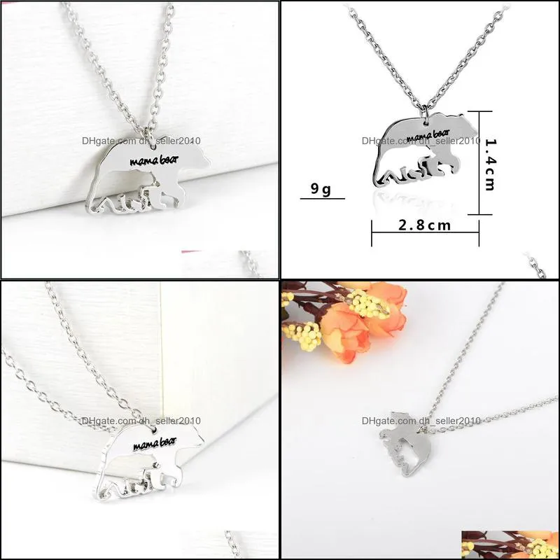 mama bear tag engraved animal pendant necklace silver mother love necklace simple fashion mom and children choker jewelry