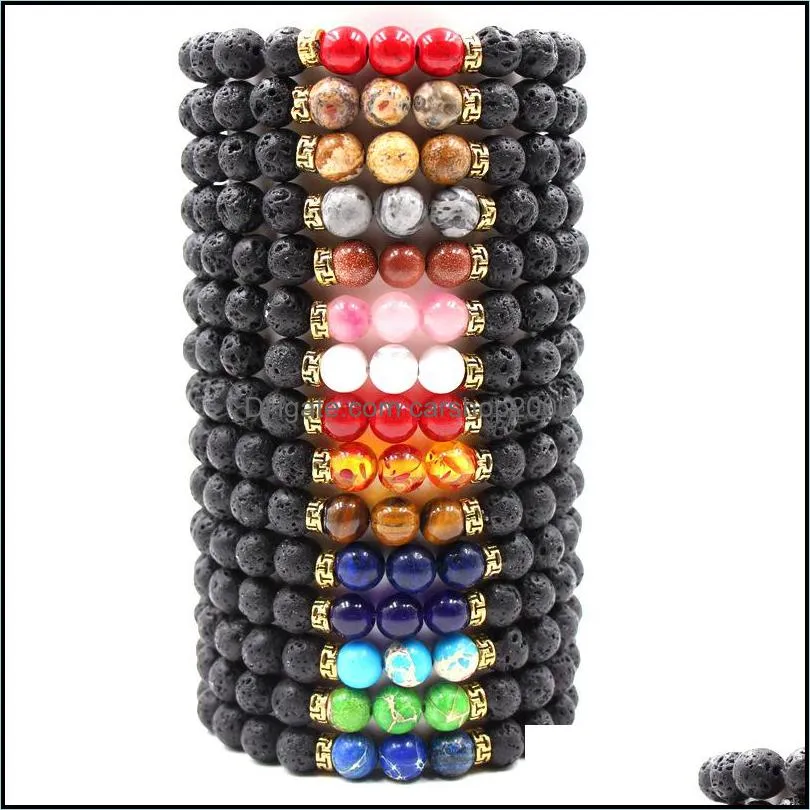 beaded bracelets natural black & white stone bead yoga chakra bracelet lava rock stone bracelet
