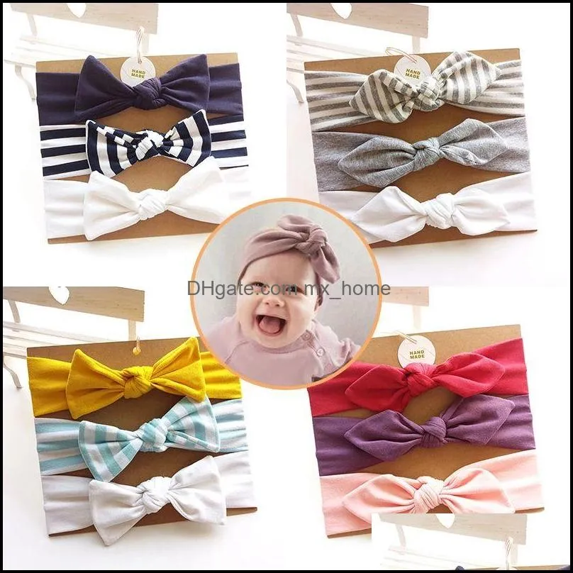 baby girl bowknot headband children hair accessories bunny ear hair band birthday gift stripe 3pcs/set headbands mxhome