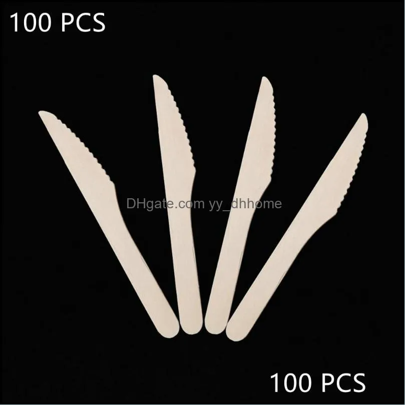 100pcs disposable wooden cutlery sets knife spoons fork picnic wedding favors eco friendly portable travel suit dinnerware